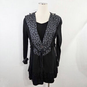 Pretty Angel black lace tunic top mini dress floral whimsygoth vest twofer small